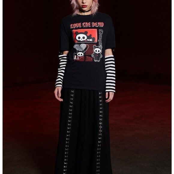 Skelanimals Diego Goth Emo Punk Stripe Oversized Long-Sleeve T-Shirt S or M - Picture 3 of 4